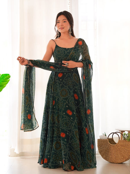 Chiffon Green Coloured Anarkali Suit