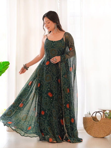 Chiffon Green Coloured Anarkali Suit