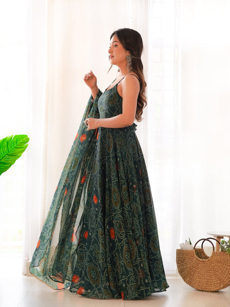 Chiffon Green Coloured Anarkali Suit