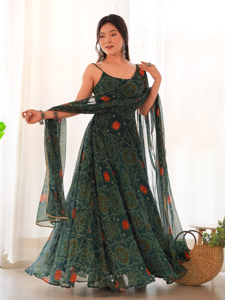 Chiffon Green Coloured Anarkali Suit