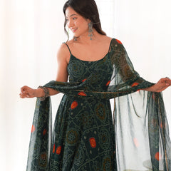 Chiffon Green Coloured Anarkali Suit