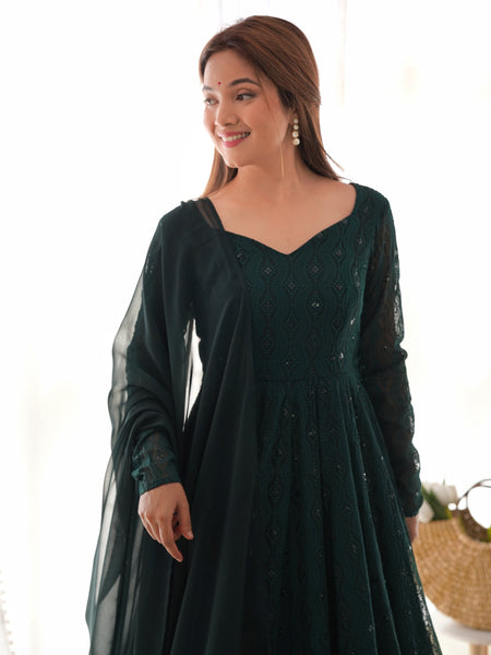 Premium Quality Lukhnowi Green Suit Set