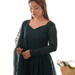 Premium Quality Lukhnowi Green Suit Set