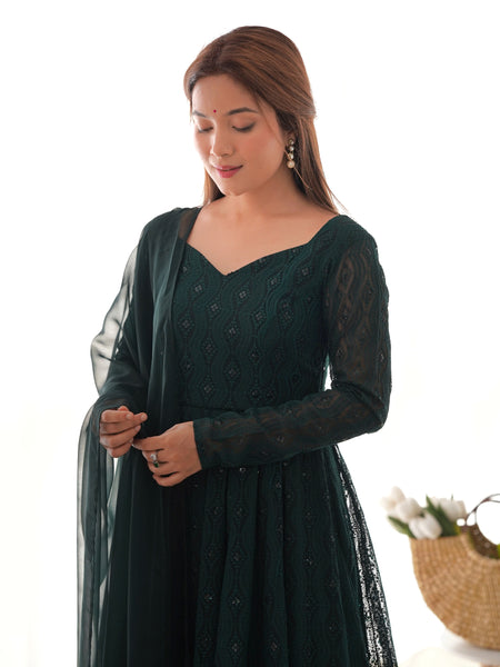 Premium Quality Lukhnowi Green Suit Set