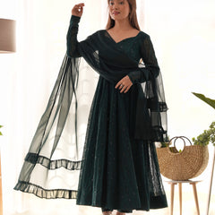 Premium Quality Lukhnowi Green Suit Set