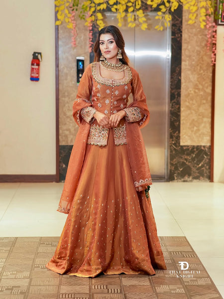 Exclusive Lehenga Crop Top & Dupatta Set With Bids & Sequence Embroidery Work by-QueenVastra