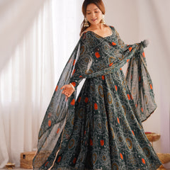 Premium Quality Bandhej Green Anarkali Suit Set