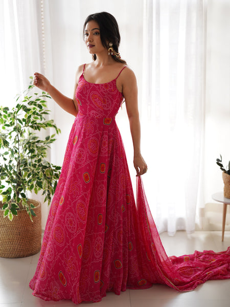 Chiffon Bandhej Anarkali Suit