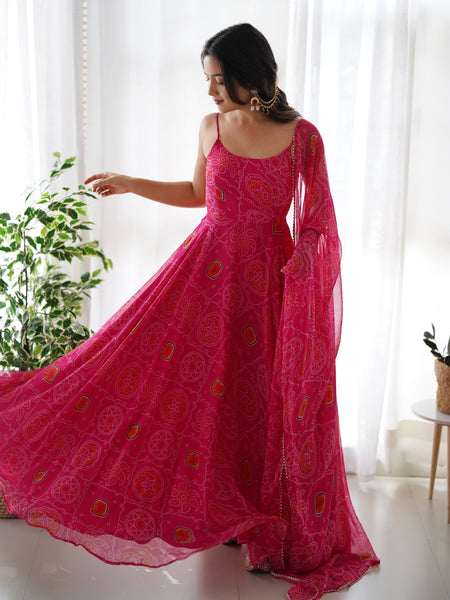 Chiffon Bandhej Anarkali Suit