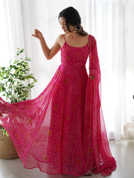 Chiffon Bandhej Anarkali Suit