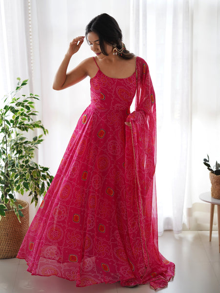 Chiffon Bandhej Anarkali Suit