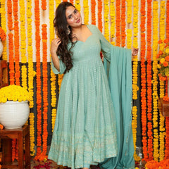 NIGHT ASHLEY SKY COLOR GEORGETTE EMBROIDERED SUIT SET TD-120