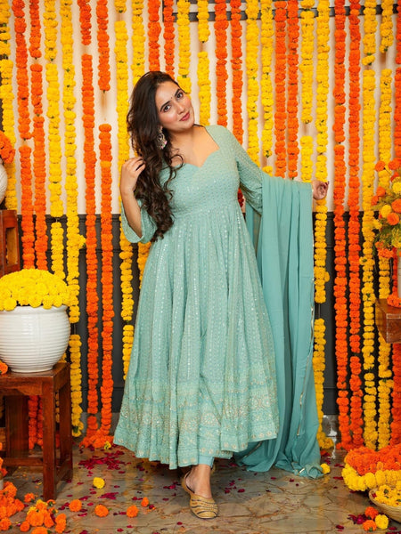 NIGHT ASHLEY SKY COLOR GEORGETTE EMBROIDERED SUIT SET TD-120