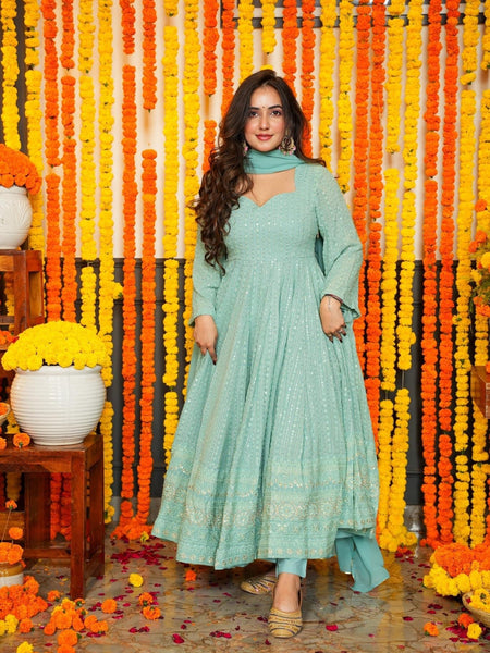 NIGHT ASHLEY SKY COLOR GEORGETTE EMBROIDERED SUIT SET TD-120