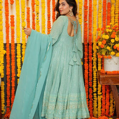 NIGHT ASHLEY SKY COLOR GEORGETTE EMBROIDERED SUIT SET TD-120