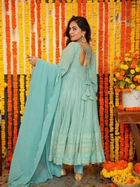 NIGHT ASHLEY SKY COLOR GEORGETTE EMBROIDERED SUIT SET TD-120
