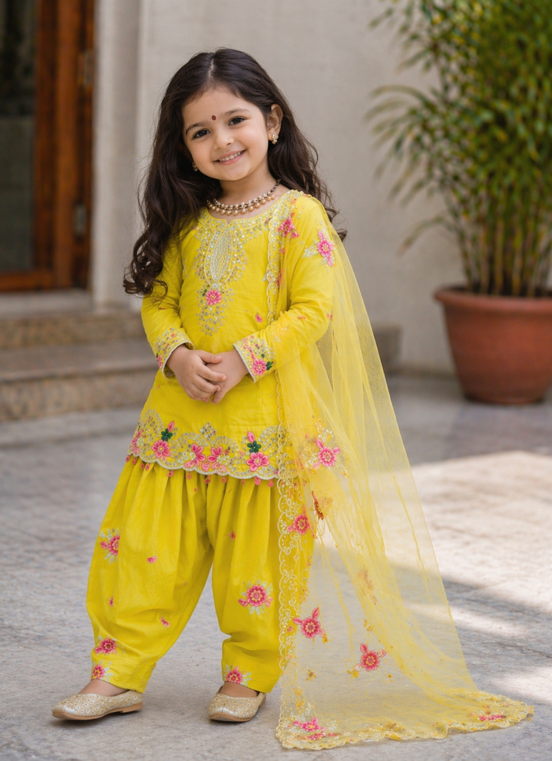 Premium Trending Kids Top Salwar And Dupatta Set