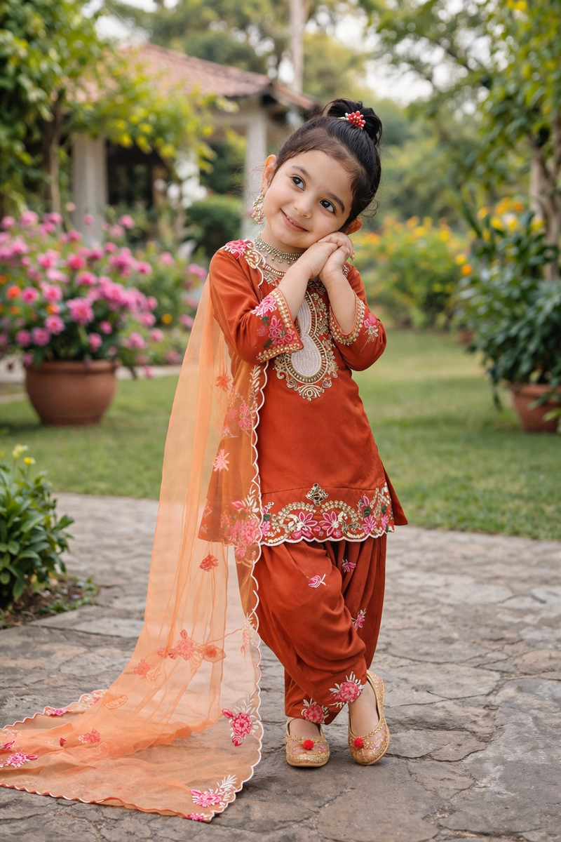 Premium Trending Kids Top Salwar And Dupatta Set