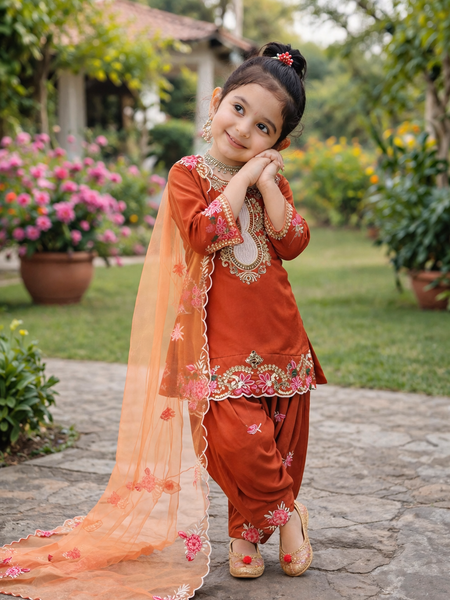 Premium Trending Kids Top Salwar And Dupatta Set