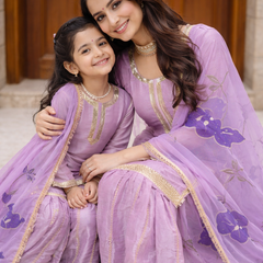 Premium Mom-Daughter Combo Top Sharara And Dupatta Sets