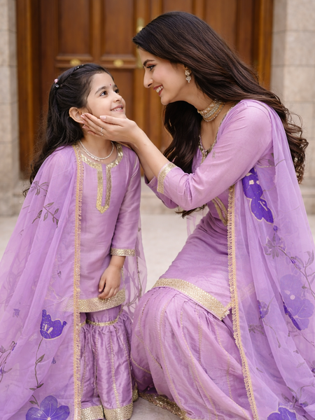 Premium Mom-Daughter Combo Top Sharara And Dupatta Sets