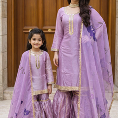 Premium Mom-Daughter Combo Top Sharara And Dupatta Sets
