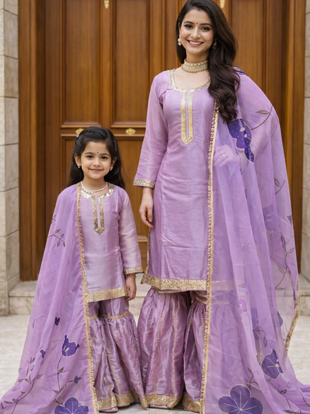Premium Mom-Daughter Combo Top Sharara And Dupatta Sets