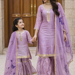 Premium Mom-Daughter Combo Top Sharara And Dupatta Sets