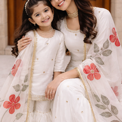 Premium Mom-Daughter Combo Top Sharara And Dupatta Sets