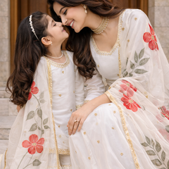 Premium Mom-Daughter Combo Top Sharara And Dupatta Sets