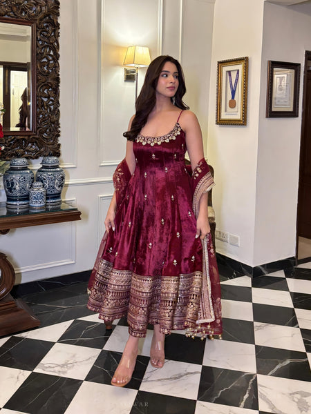 Alveera Premium Quality Maroon Anarkali Suit Set