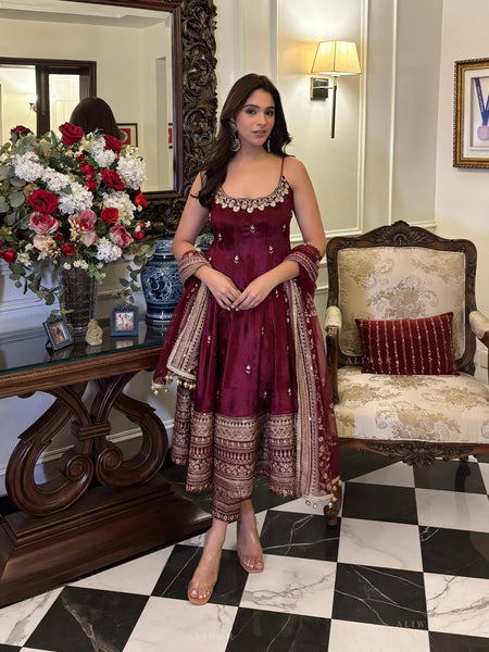 Alveera Premium Quality Maroon Anarkali Suit Set