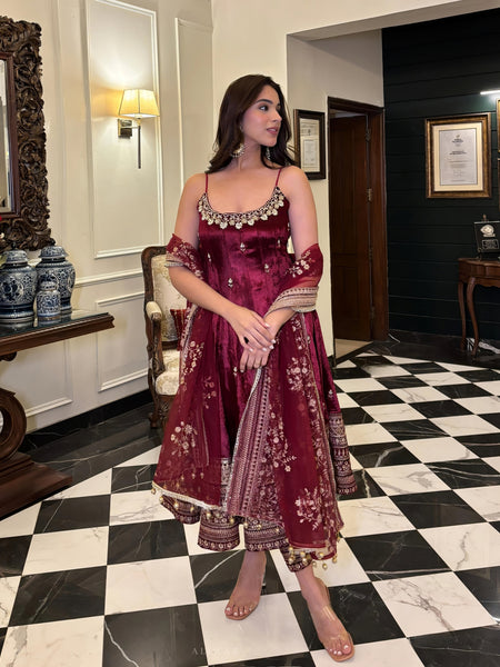 Alveera Premium Quality Maroon Anarkali Suit Set