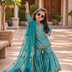 Premium Beautiful Kids Top Sharara And Dupatta Set