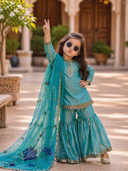 Premium Beautiful Kids Top Sharara And Dupatta Set