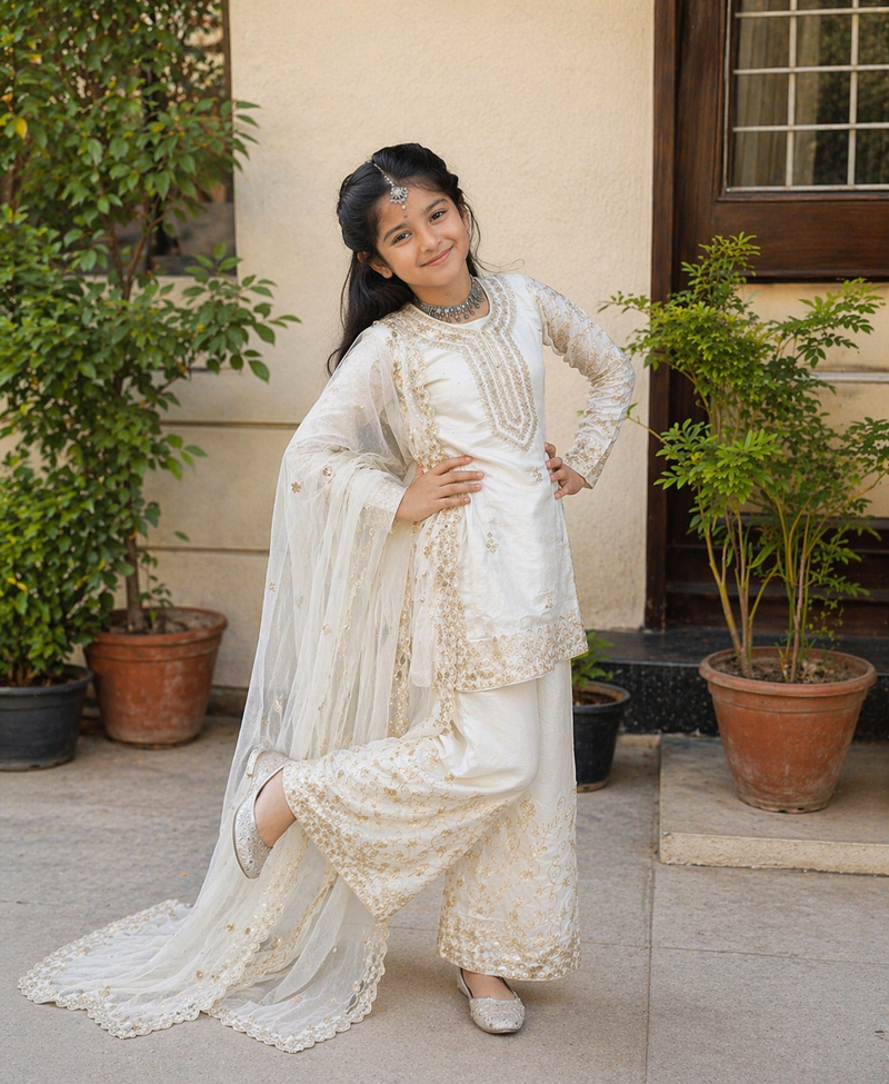 Premium Beautiful Kids Top Sharara And Dupatta Set