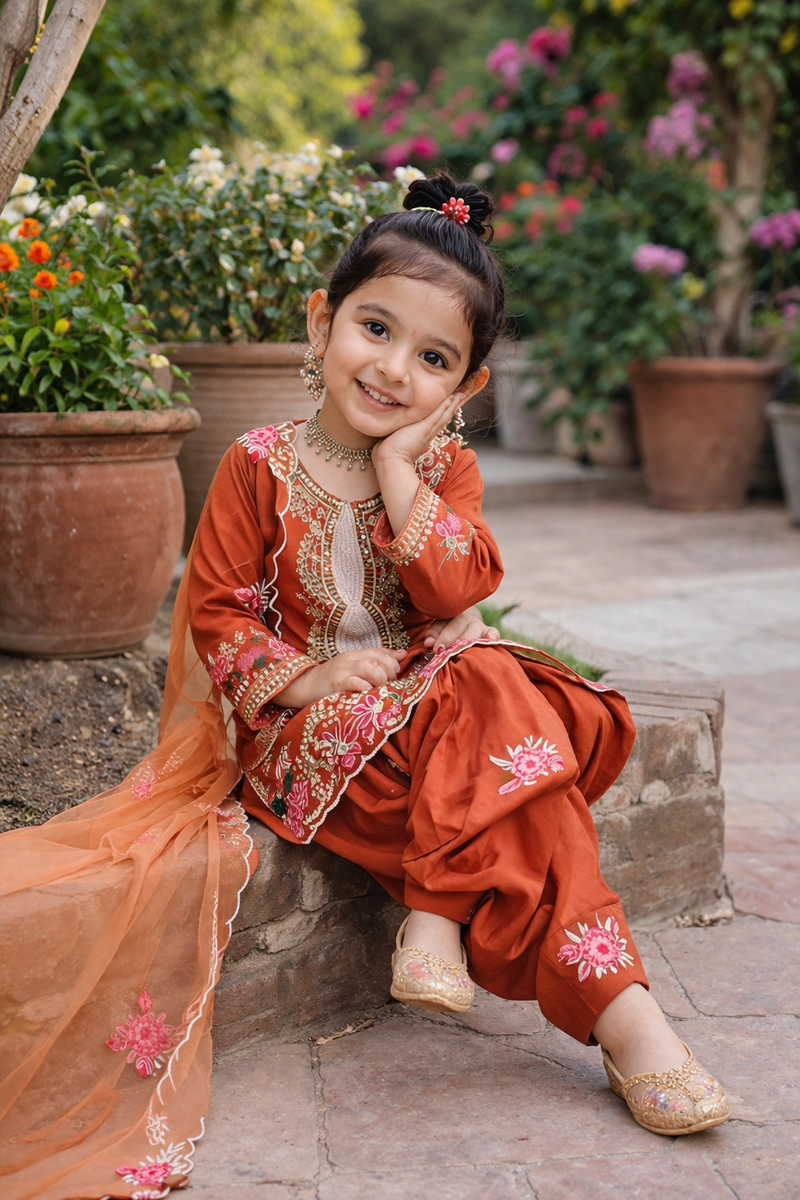 Premium Trending Kids Top Salwar And Dupatta Set