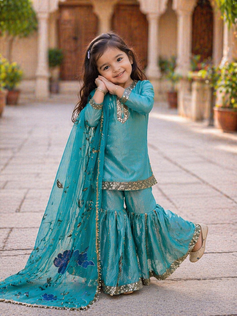Premium Beautiful Kids Top Sharara And Dupatta Set