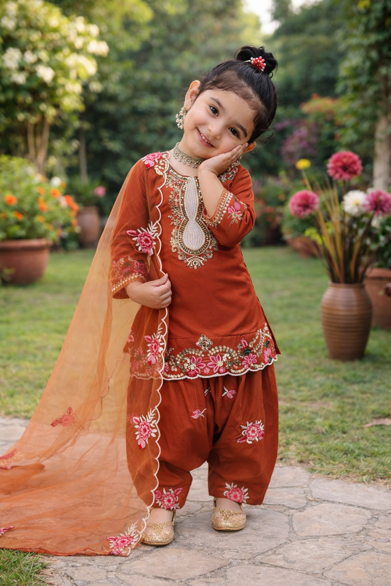 Premium Trending Kids Top Salwar And Dupatta Set