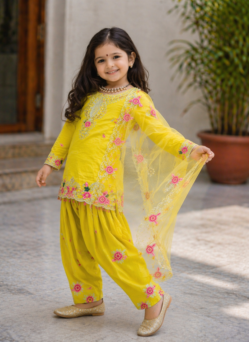Premium Trending Kids Top Salwar And Dupatta Set