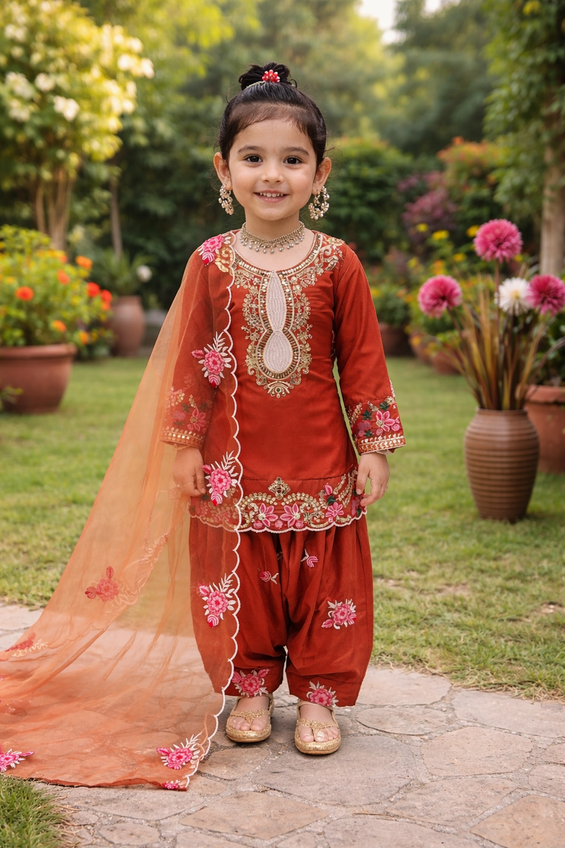 Premium Trending Kids Top Salwar And Dupatta Set