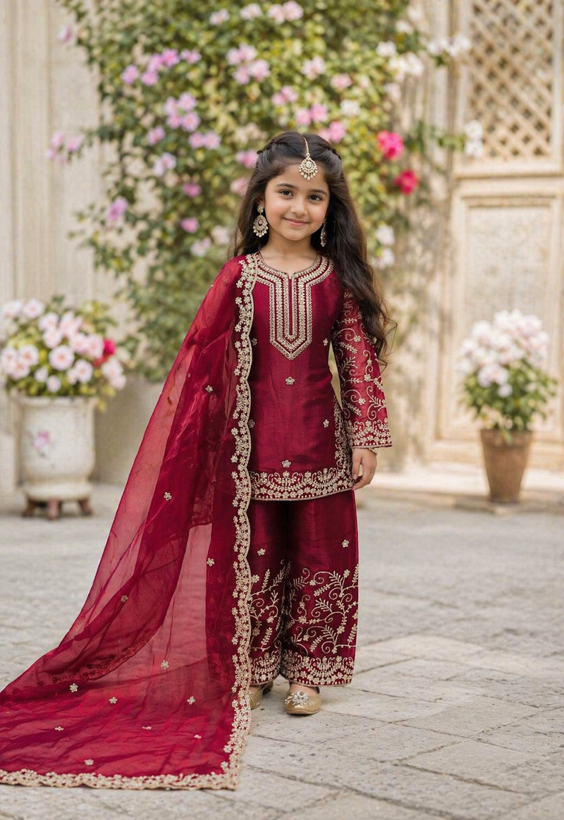 Premium Beautiful Kids Top Sharara And Dupatta Set