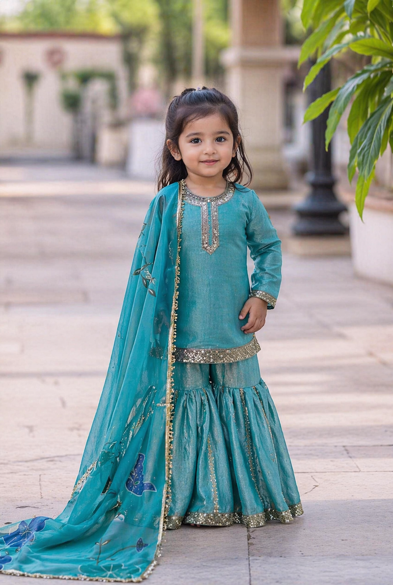 Premium Beautiful Kids Top Sharara And Dupatta Set