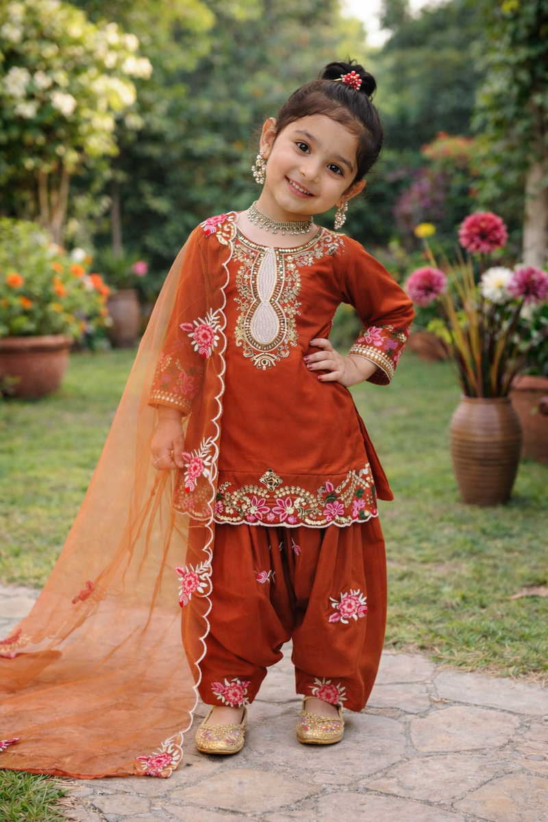 Premium Trending Kids Top Salwar And Dupatta Set