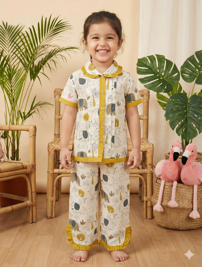 Girls Cotton Night Suit Set | Cute Printed Kids Sleepwear Night Dress