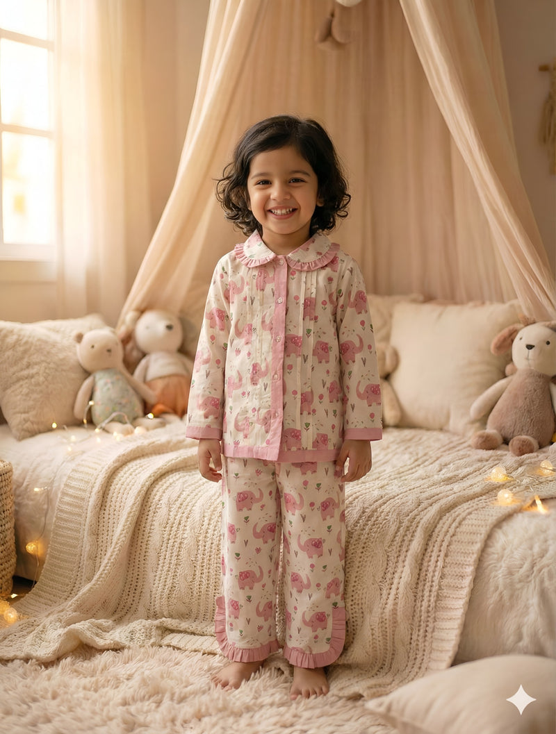 Cute Printed Girls Night Suit | Premium Cotton Kids Sleepwear Set