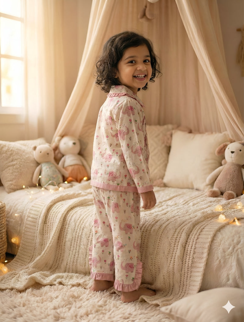 Cute Printed Girls Night Suit | Premium Cotton Kids Sleepwear Set