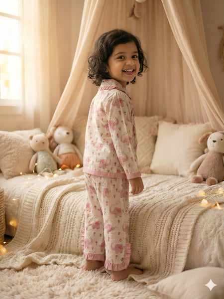 Cute Printed Girls Night Suit | Premium Cotton Kids Sleepwear Set