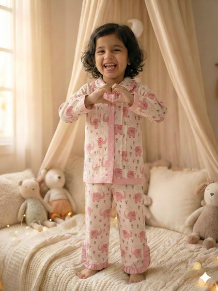 Cute Printed Girls Night Suit | Premium Cotton Kids Sleepwear Set