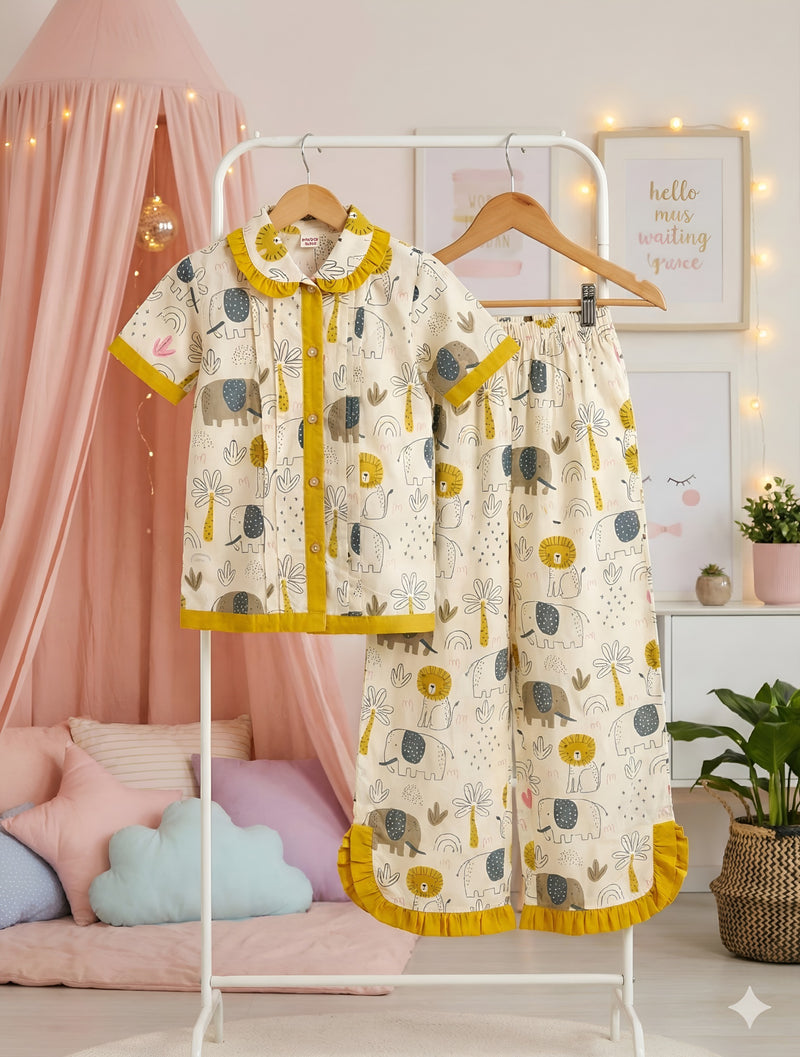 Girls Cotton Night Suit Set | Cute Printed Kids Sleepwear Night Dress